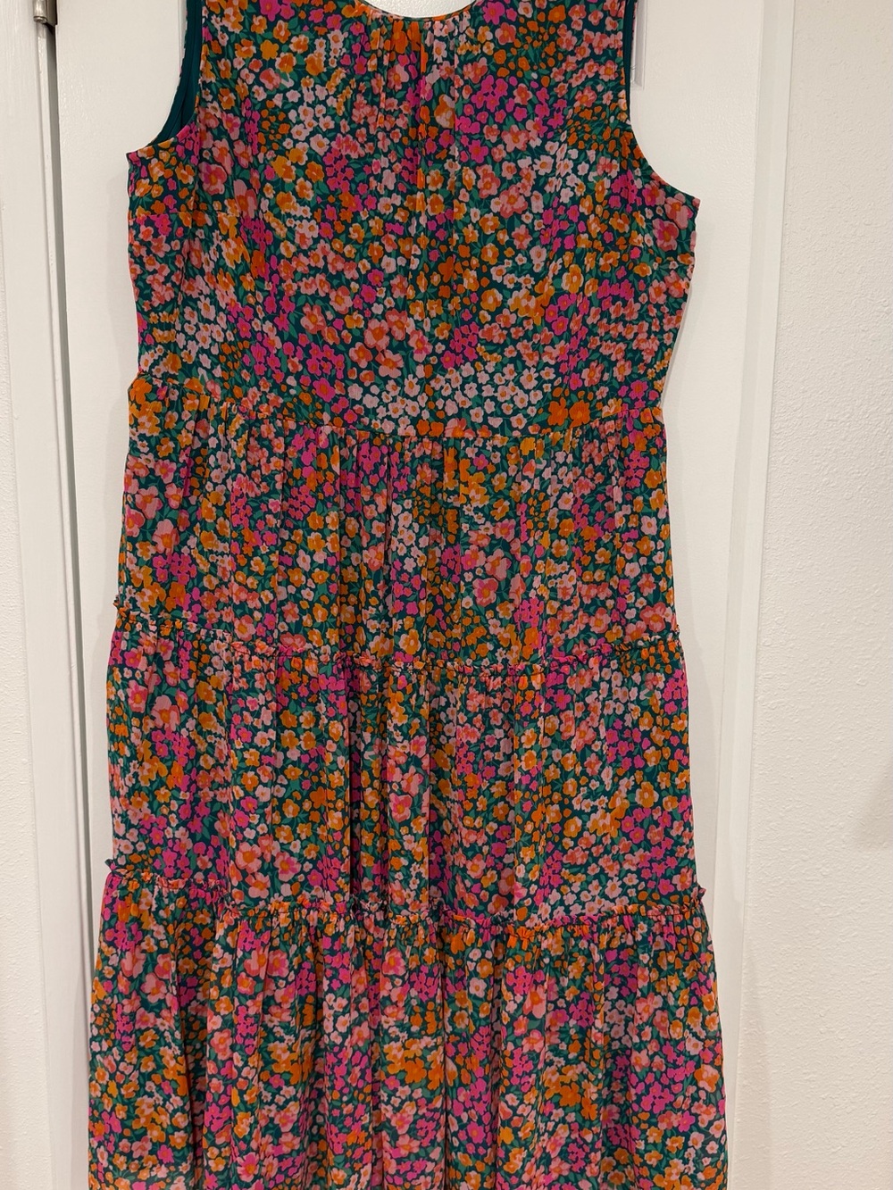 J. Crew Teal Maxi Dress with Pink and Orange Floral Print